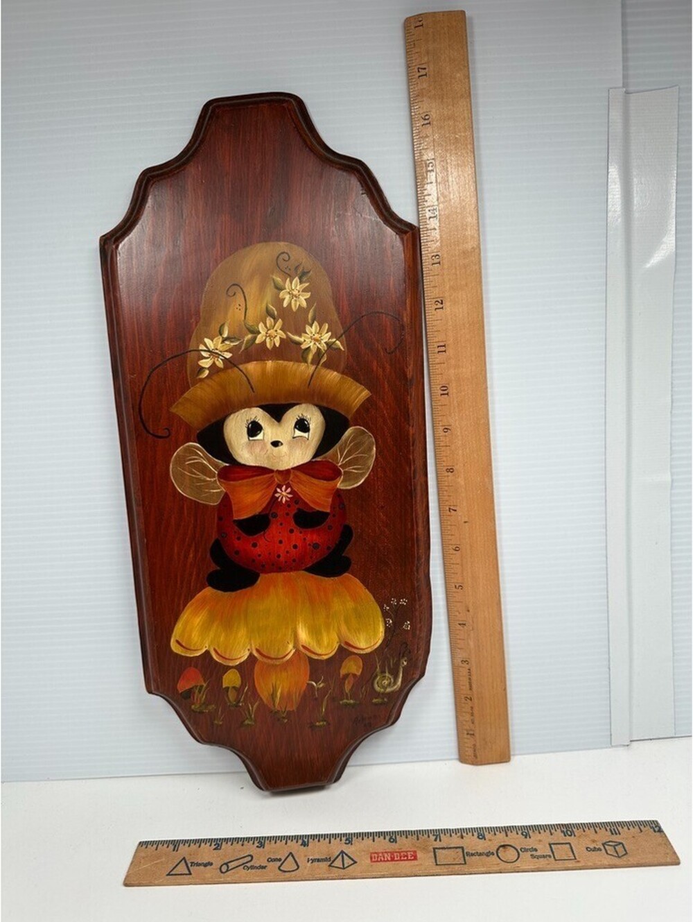 Vintage Wood Wall Art Ladybug Mushrooms Hanging hand panted Snail Floral Fall